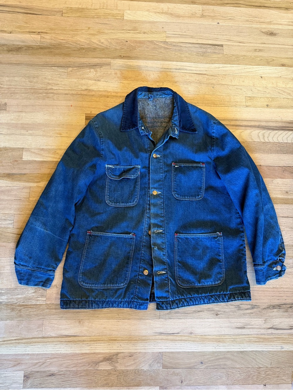 1960s Wrangler Dark Blue Denim Chore Jacket with Wool Blanket Lining